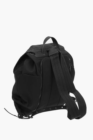 Technical Fabric Backpack with Basket Weaved Leather Detail