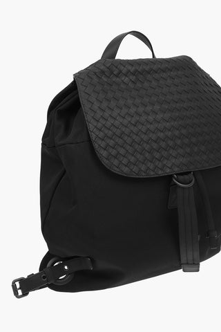 Technical Fabric Backpack with Basket Weaved Leather Detail