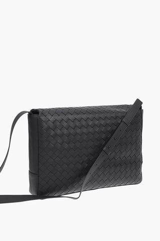 Braided Leather Messenger Bag with Magnetic Fastening
