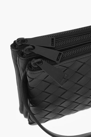 Braided Soft Leather Crossbody Bag with Triple Compartment
