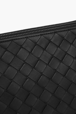 Braided Soft Leather Crossbody Bag with Triple Compartment