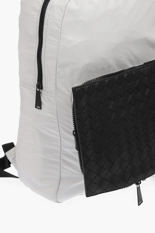 Leather Front Pocket INTRECCIATO Extractable Nylon Backpack