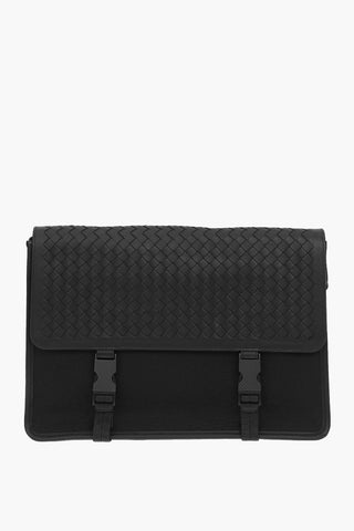 Soft Leather Canvas Messenger Bag with Buckle Fastening