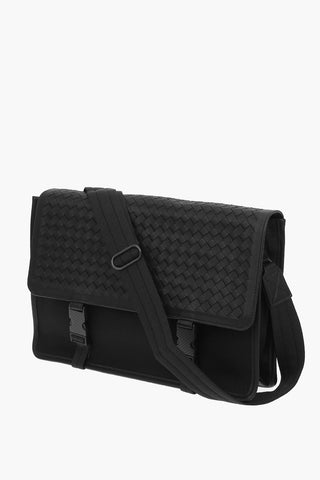 Soft Leather Canvas Messenger Bag with Buckle Fastening