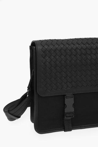 Soft Leather Canvas Messenger Bag with Buckle Fastening