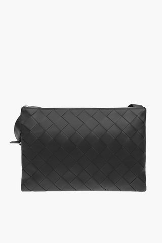 Braided Soft Leather Crossbody Bag with Triple Compartment