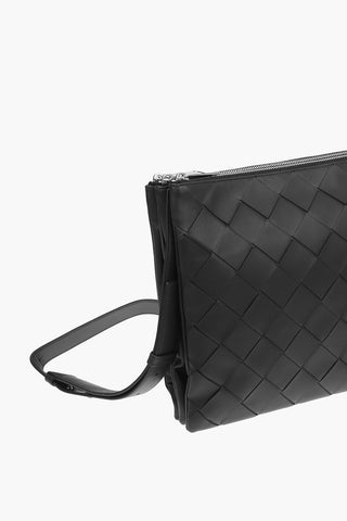 Braided Soft Leather Crossbody Bag with Triple Compartment