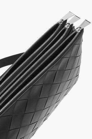 Braided Soft Leather Crossbody Bag with Triple Compartment