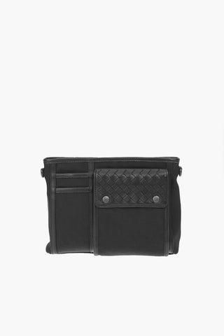 Technical Fabric Shoulder Bag with Braided Soft Leather Details