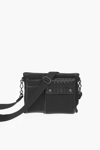 Technical Fabric Shoulder Bag with Braided Soft Leather Details