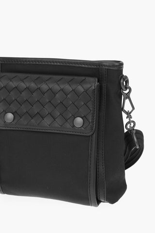 Technical Fabric Shoulder Bag with Braided Soft Leather Details
