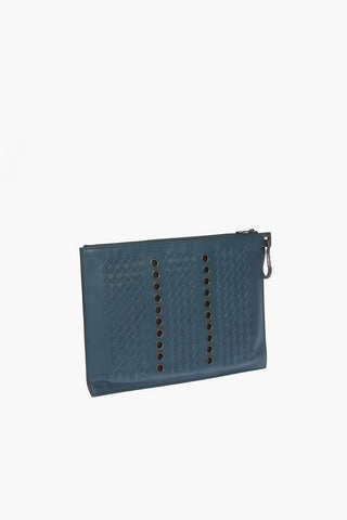 Braided Leather Pouch Bag Embellished with Eyelets