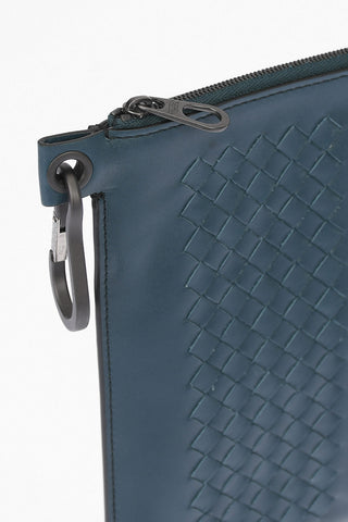 Braided Leather Pouch Bag Embellished with Eyelets