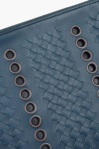 Braided Leather Pouch Bag Embellished with Eyelets