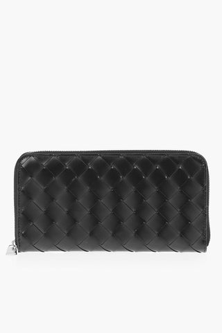 Portafoglio in Pelle Intrecciata con Zip