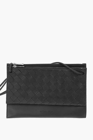 2-Compartment Woven Leather Clutch
