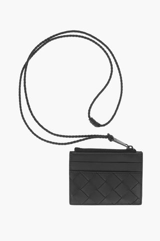 Adjustable Lanyard Woven Leather Card Holder