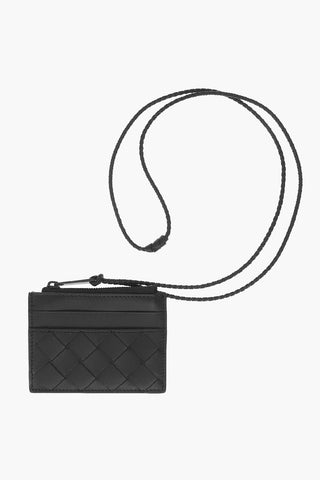 Adjustable Lanyard Woven Leather Card Holder