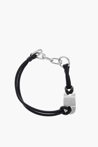 metal label leather A-SCREW double strap bracelet