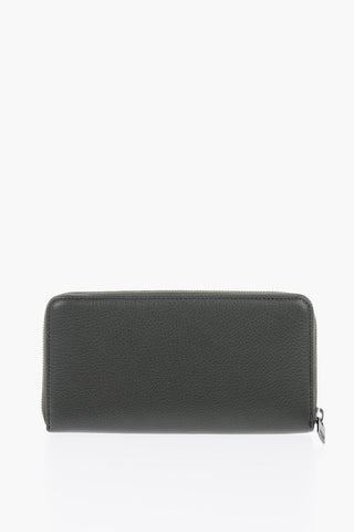 zip closure textured leather wallet
