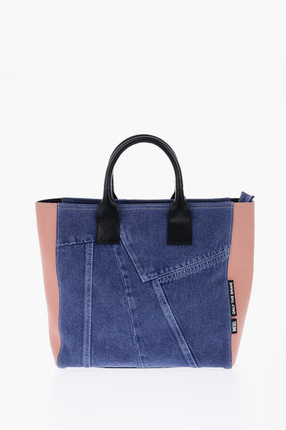 Two Tone Denim CUBYE LEENA Tote Bag with Leather Details