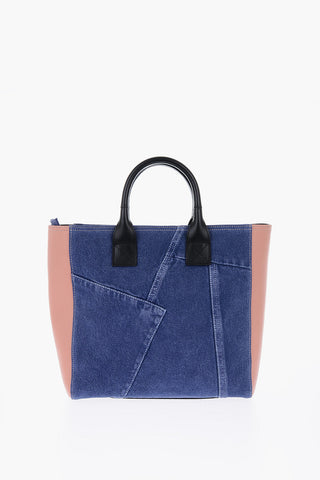 Two Tone Denim CUBYE LEENA Tote Bag with Leather Details