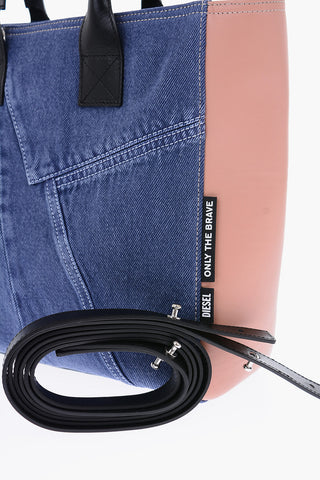 Two Tone Denim CUBYE LEENA Tote Bag with Leather Details