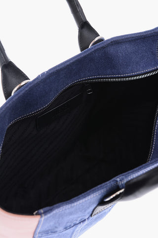 Two Tone Denim CUBYE LEENA Tote Bag with Leather Details