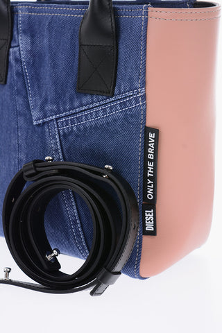 Denim CUBYE LEENA Mini Tote Bag with Leather Details