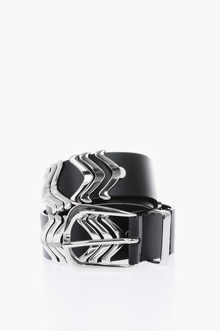 40mm Leather B-BURNY Belt with Silver Details