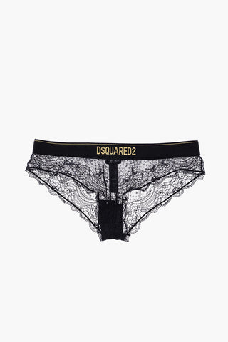 Slip in Pizzo Trasparente con Logo in Lurex