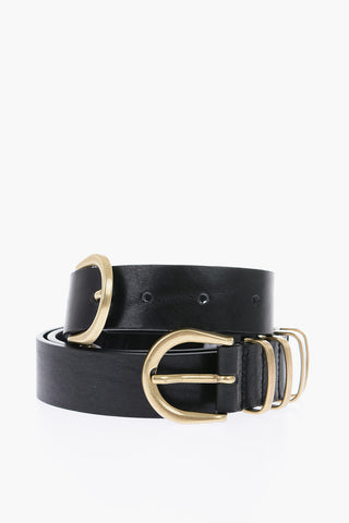 30mm Leather B-STALLY Belt with Golden Details