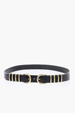 30mm Leather B-STALLY Belt with Golden Details
