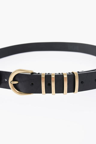 30mm Leather B-STALLY Belt with Golden Details