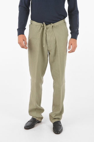 Flax Chino Pants with Waist Drawstring