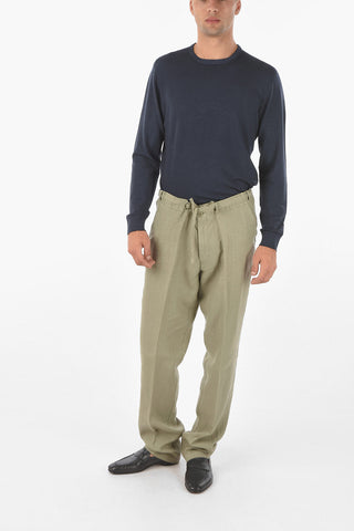 Flax Chino Pants with Waist Drawstring
