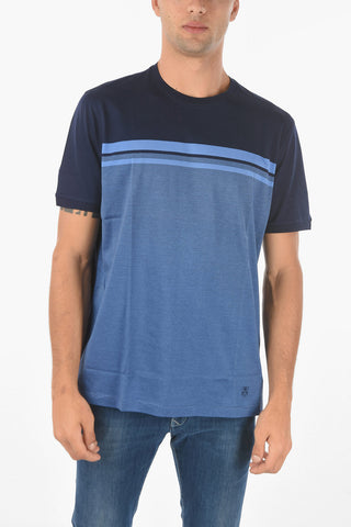 Crew Neck Striped Motif Cotton T-Shirt