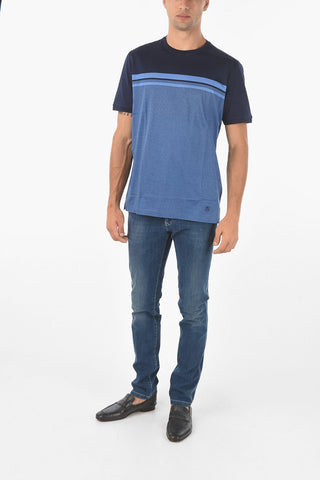 Crew Neck Striped Motif Cotton T-Shirt