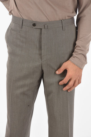 Virgin Wool ACADEMY Multipocket Pants with Herringbon Pattern