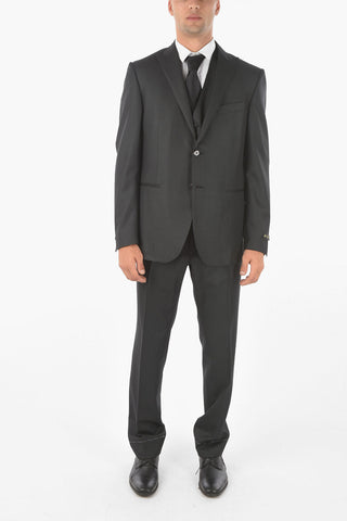 3-Piece Lurex Pinstriped Suit with Peak Lapel