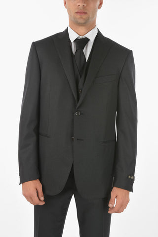 3-Piece Lurex Pinstriped Suit with Peak Lapel