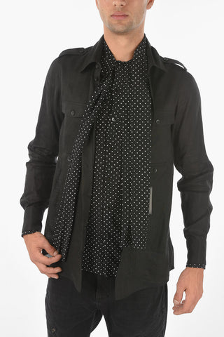 Linen and Silk Shirt with Polka Dot Tie Neck