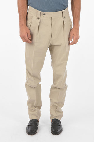Pantaloni Chino in Misto Lino a Due Pinces