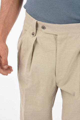 Pantaloni Chino in Misto Lino a Due Pinces