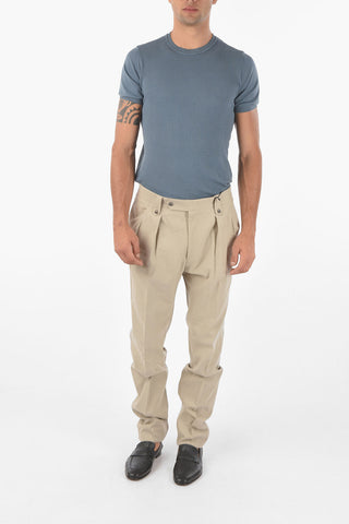 Pantaloni Chino in Misto Lino a Due Pinces