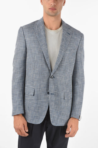 Flax Blend GATE Blazer with Houndstooth Pattern