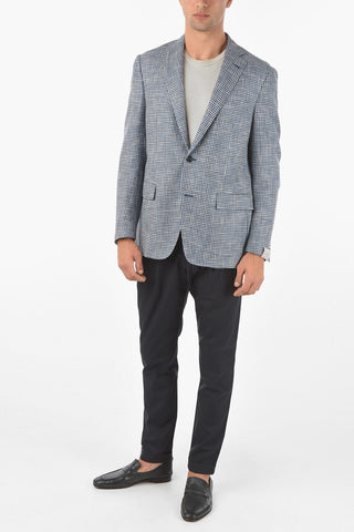 Flax Blend GATE Blazer with Houndstooth Pattern