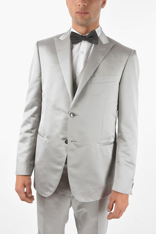 hairline striped no vent peak lapel CERIM.LEADER 3 piece waistcoat suit