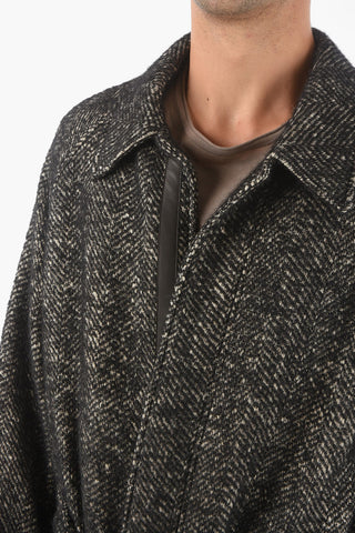 Belted Herringbone Virgin Wool Blend Coat