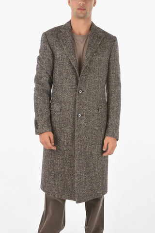 Cappotto in Misto Lana Vergine Herringbone con Tasche ad Aletta